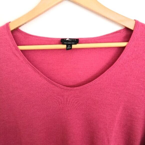 NWOT Talbots Merino Wool Pullover Pink V-neck Sweater Women’s Long Sleeve Size 2 - Picture 3 of 6
